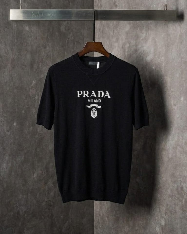 トップス Prada archive black knit t shirt Prada - Milano Logo Knit Crewneck T-Shirt This Prada T-shirt – Lebsak