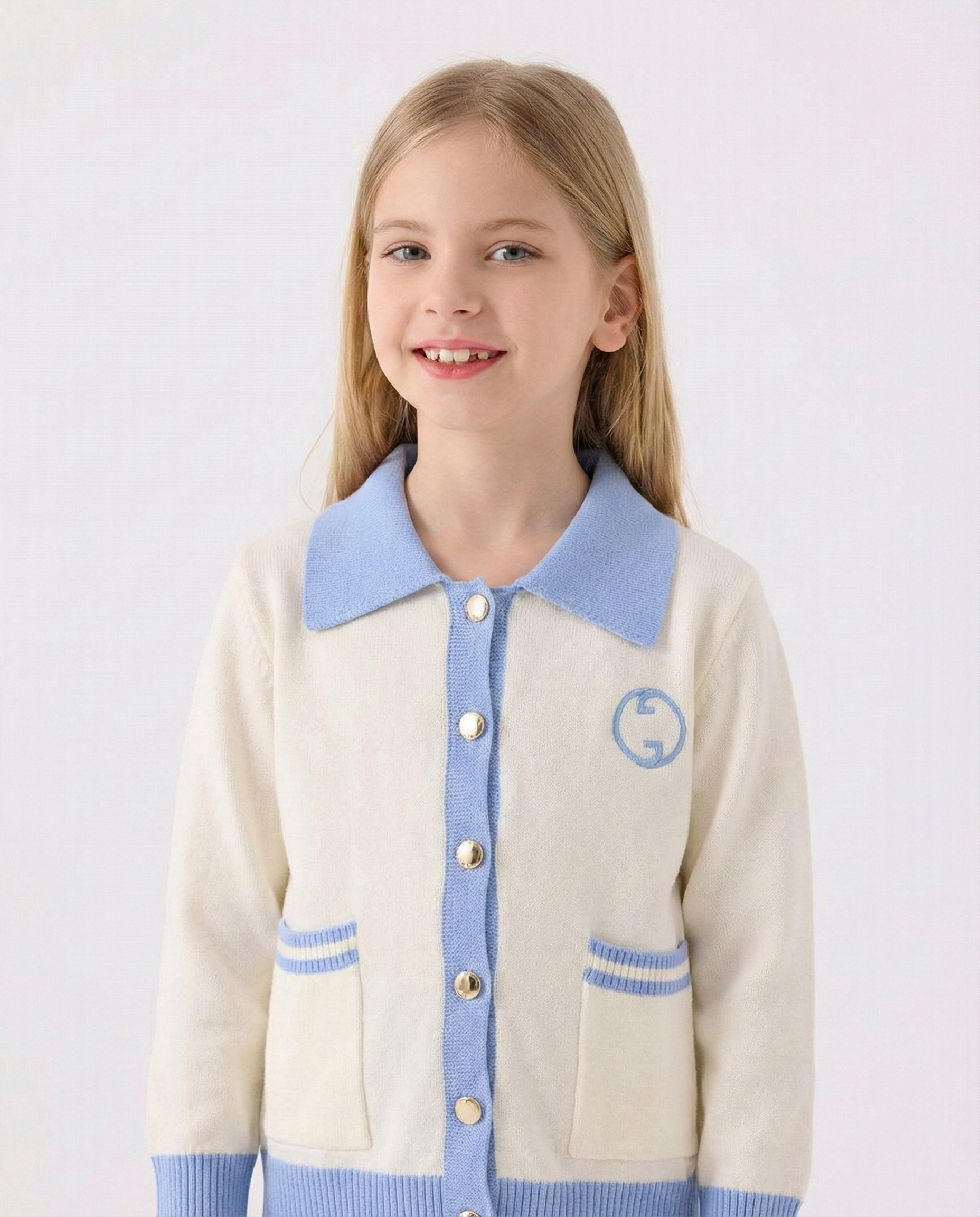 Gucci - Kids' Interlocking G Contrast Trim Cardigan - Cream/Light