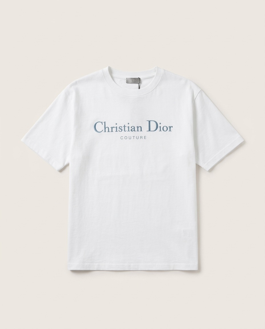Christian Dior - Couture T-Shirt in White Cotton with Slate Blue