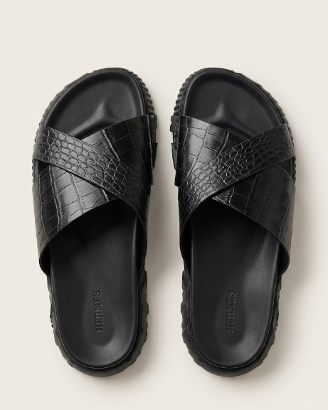 Hermès - Black Crocodile-Embossed Leather Crisscross Sandals – Lebsak