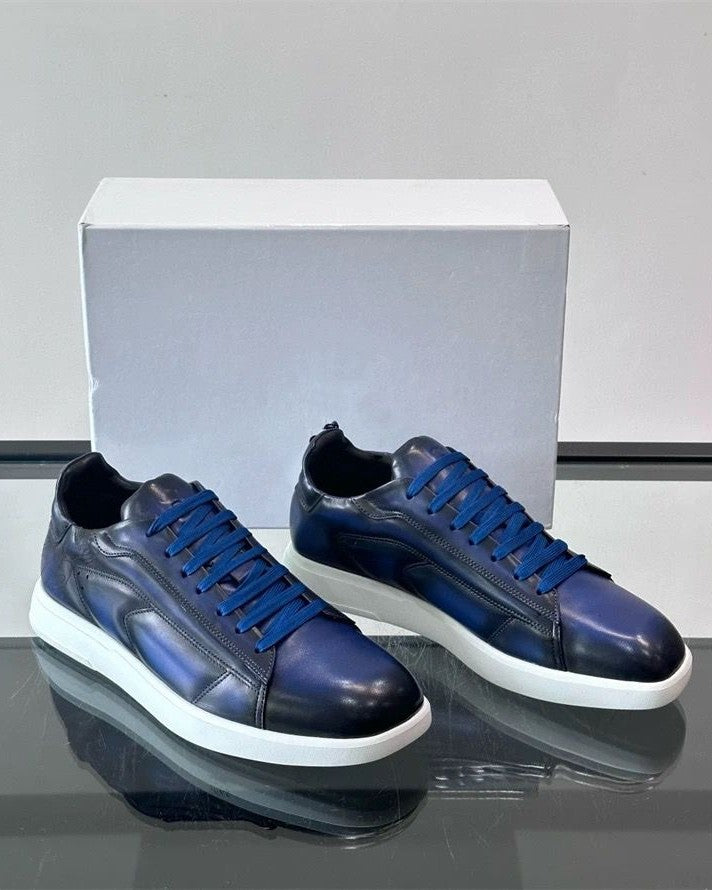 Berluti ネイビー レザー スニーカー Berluti - Patina Sneaker - Navy Blue – Lebsak