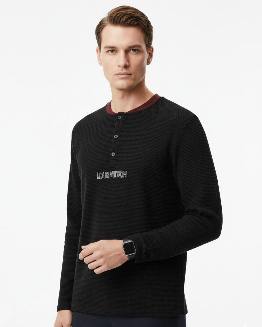 Louis Vuitton - Black Knit Logo Henley – Lebsak