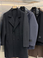 Men's Tailored Charcoal Wool Double-Breasted Overcoat