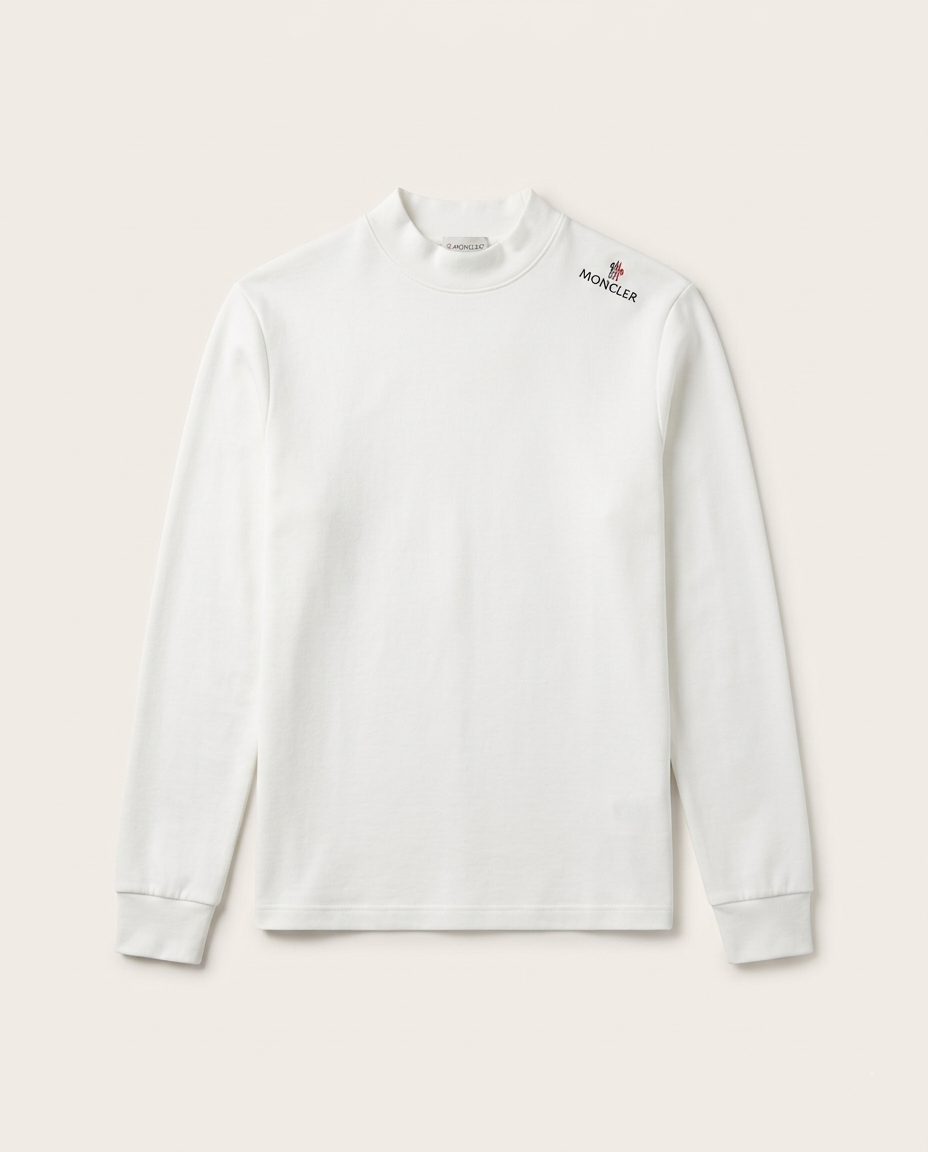 Moncler - Embroidered Logo Mock-Neck Long Sleeve Tee