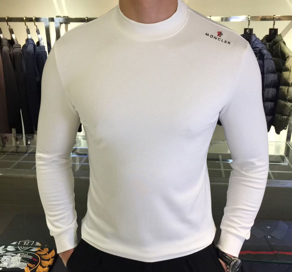 Moncler - Embroidered Logo Mock-Neck Long Sleeve Tee