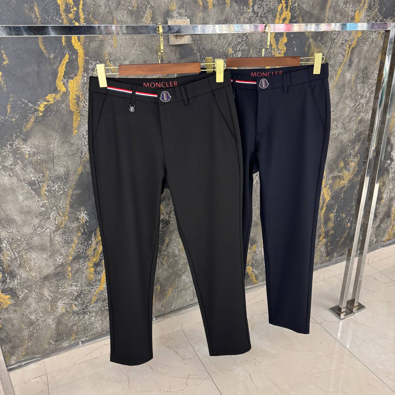 Moncler - Tricolour-Detail Technical Chino Trousers – Available in Black & Navy
