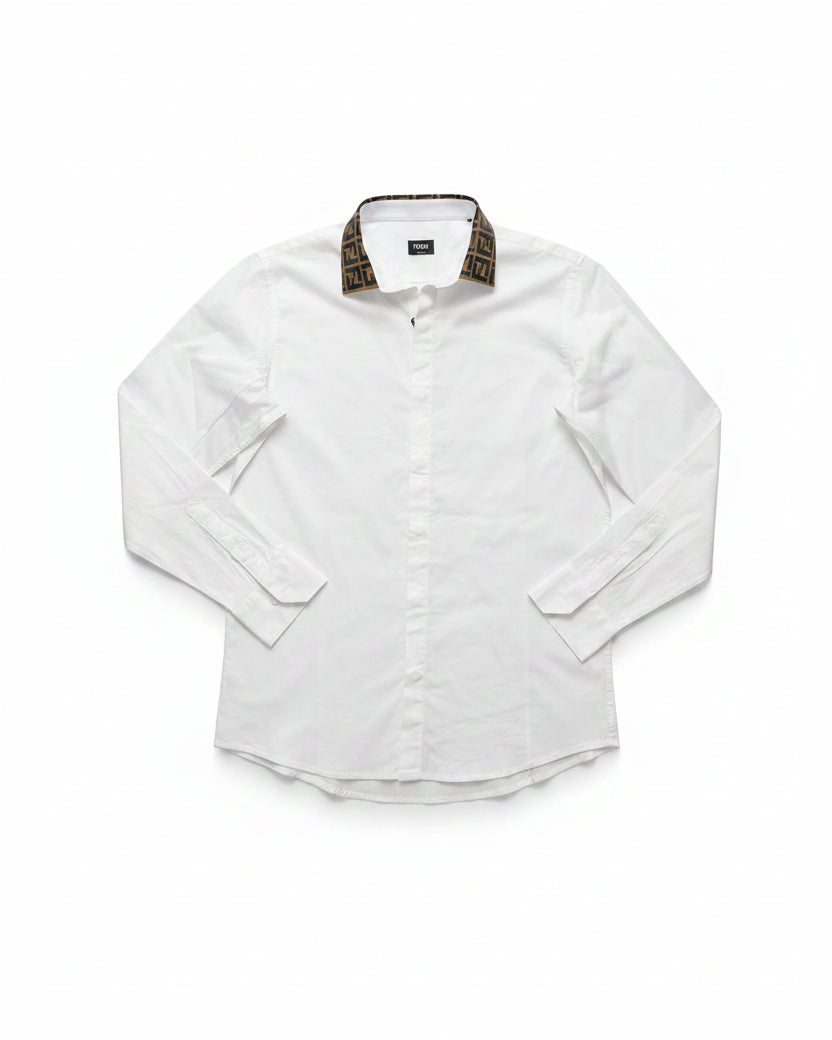Fendi - Monogram Collar Trim Cotton Dress Shirt