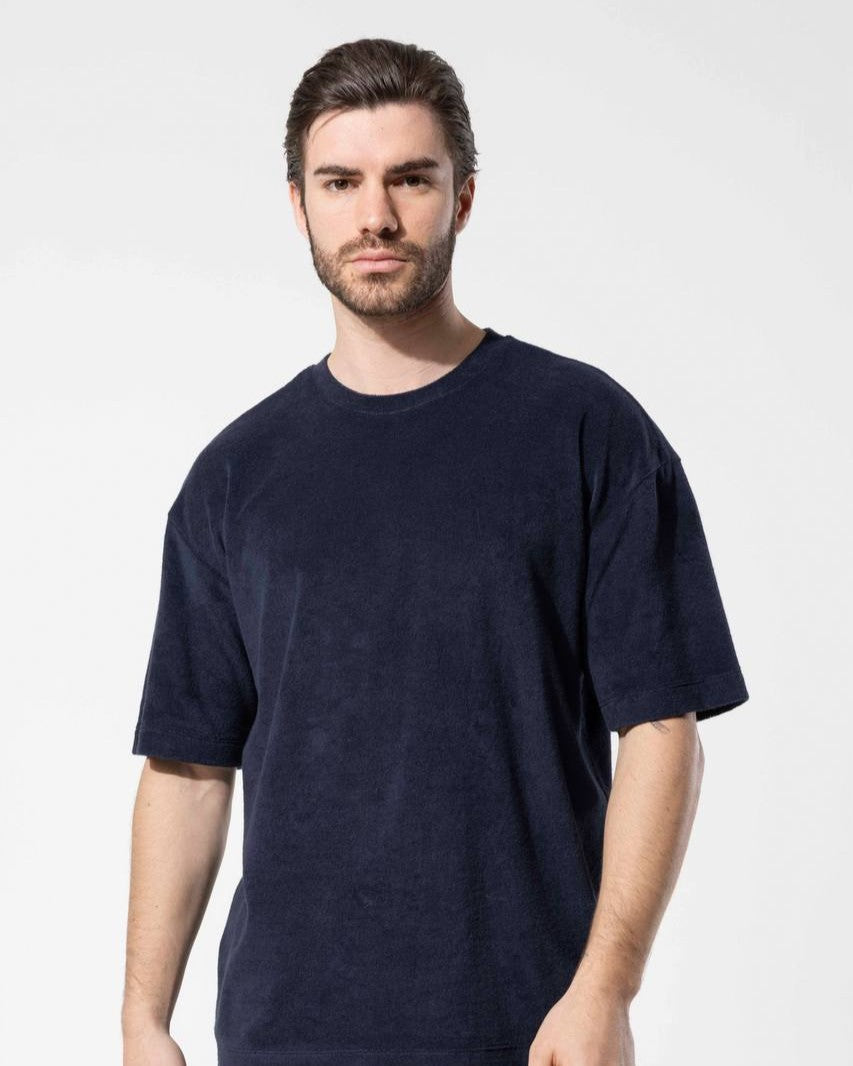 Vaganza - Men's Navy Terry Cotton Oversized T-Shirt