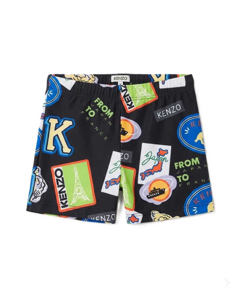 Kenzo Kids -Black 'From Japan to France' Graphic Swim Shorts