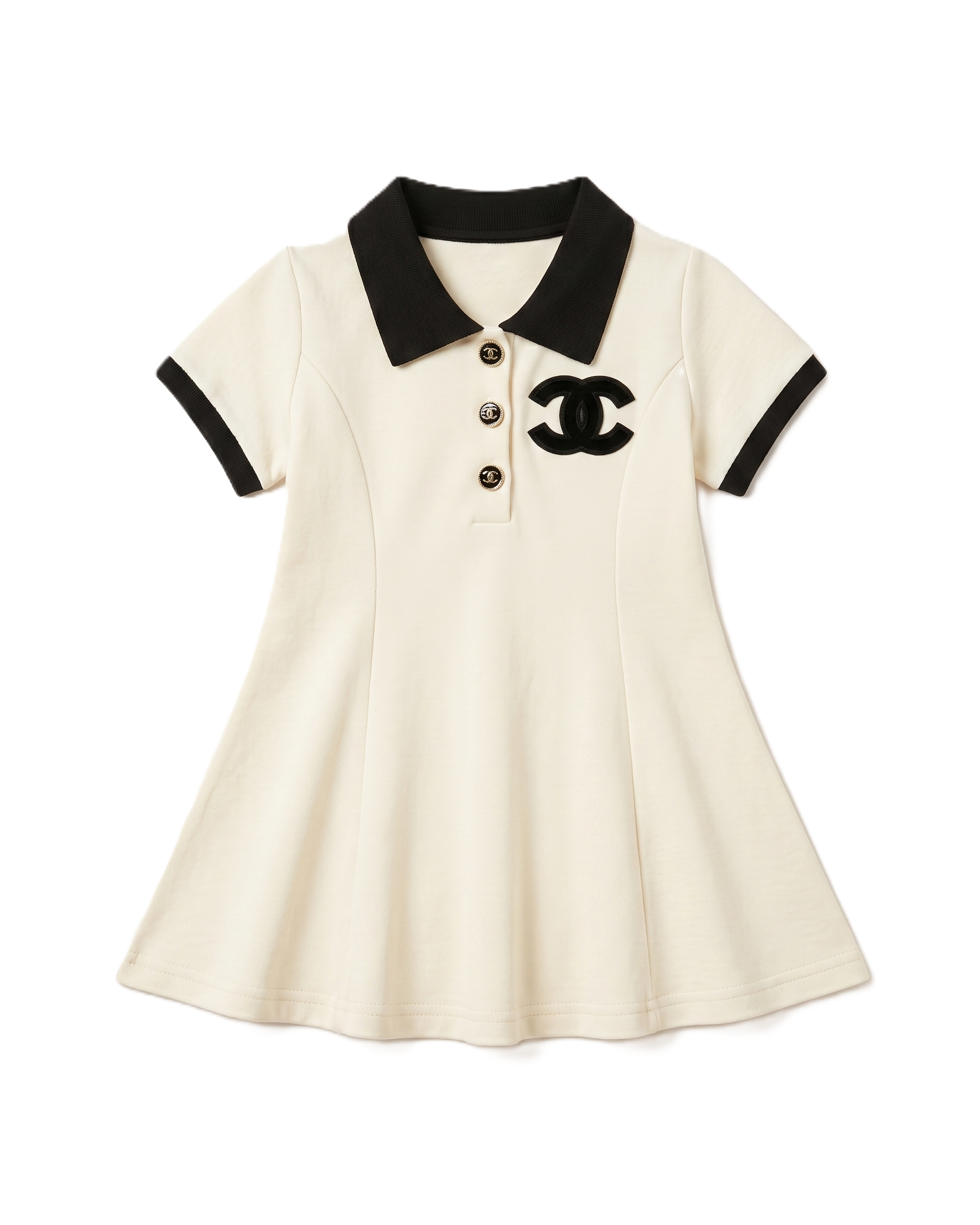 Chanel Kids - Cream & Black Polo A-Line Dress