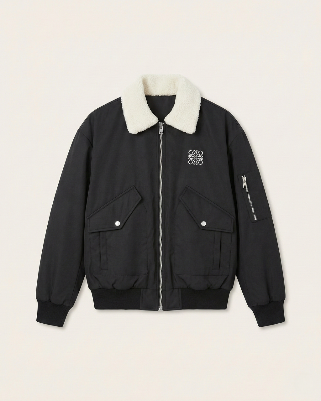 Loewe Shearling-Collar Anagram Bomber Jacket