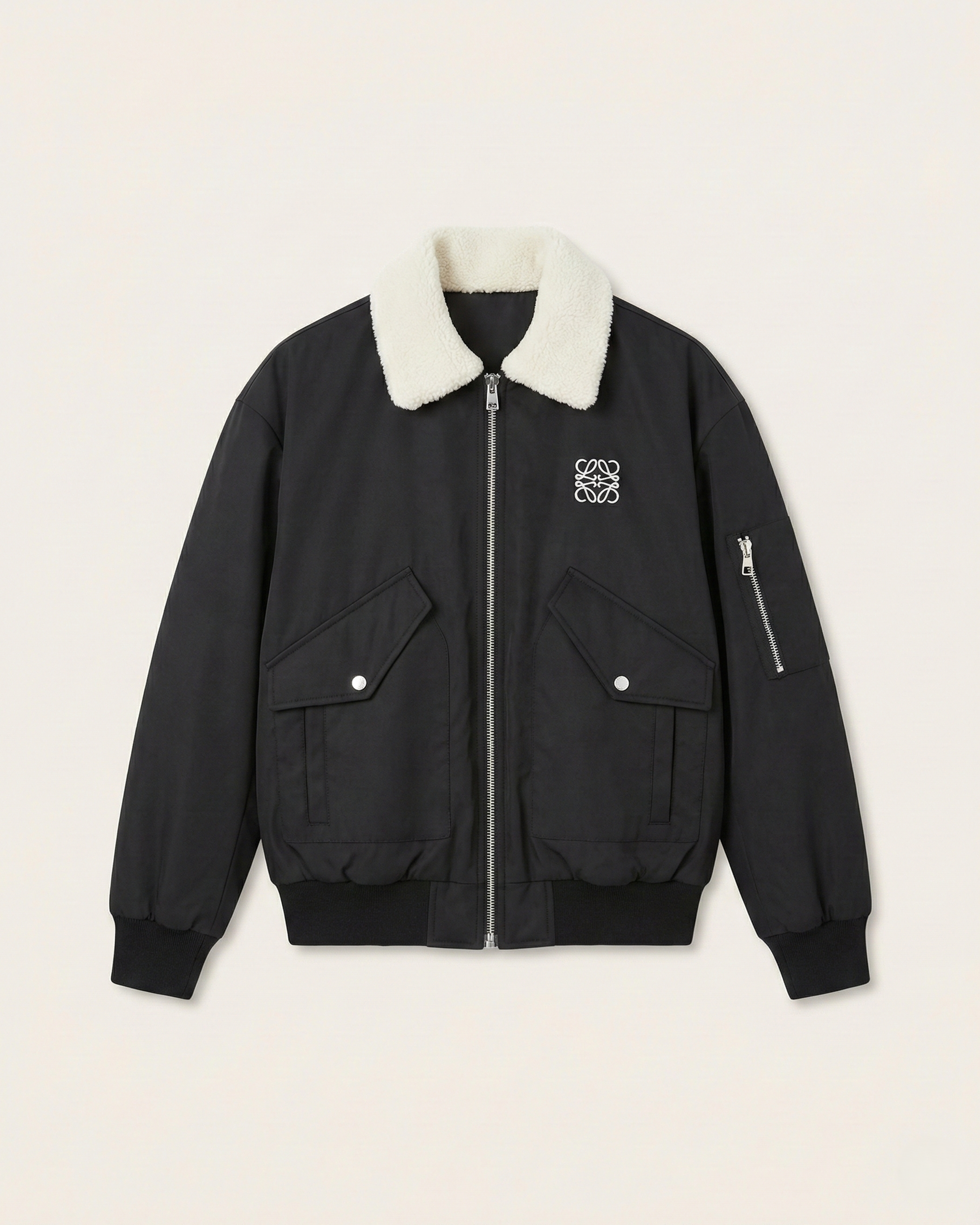 Loewe Shearling-Collar Anagram Bomber Jacket