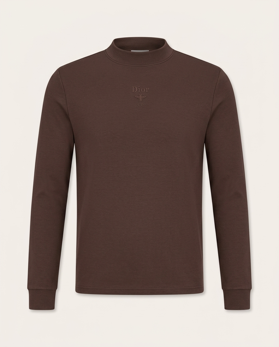 Dior - Bee Embroidery Mock-Neck Long Sleeve Tee