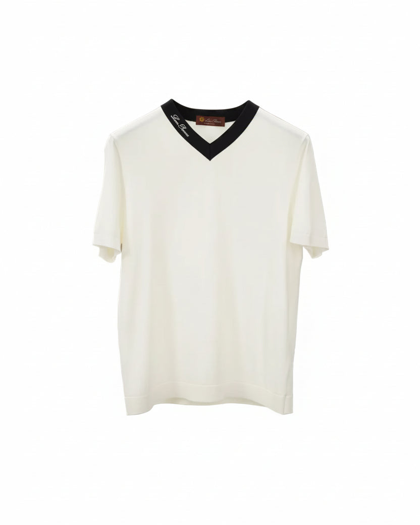 Loro Piana - Contrast V-Neck Knit T-Shirt (Onyx Black & Optic White)