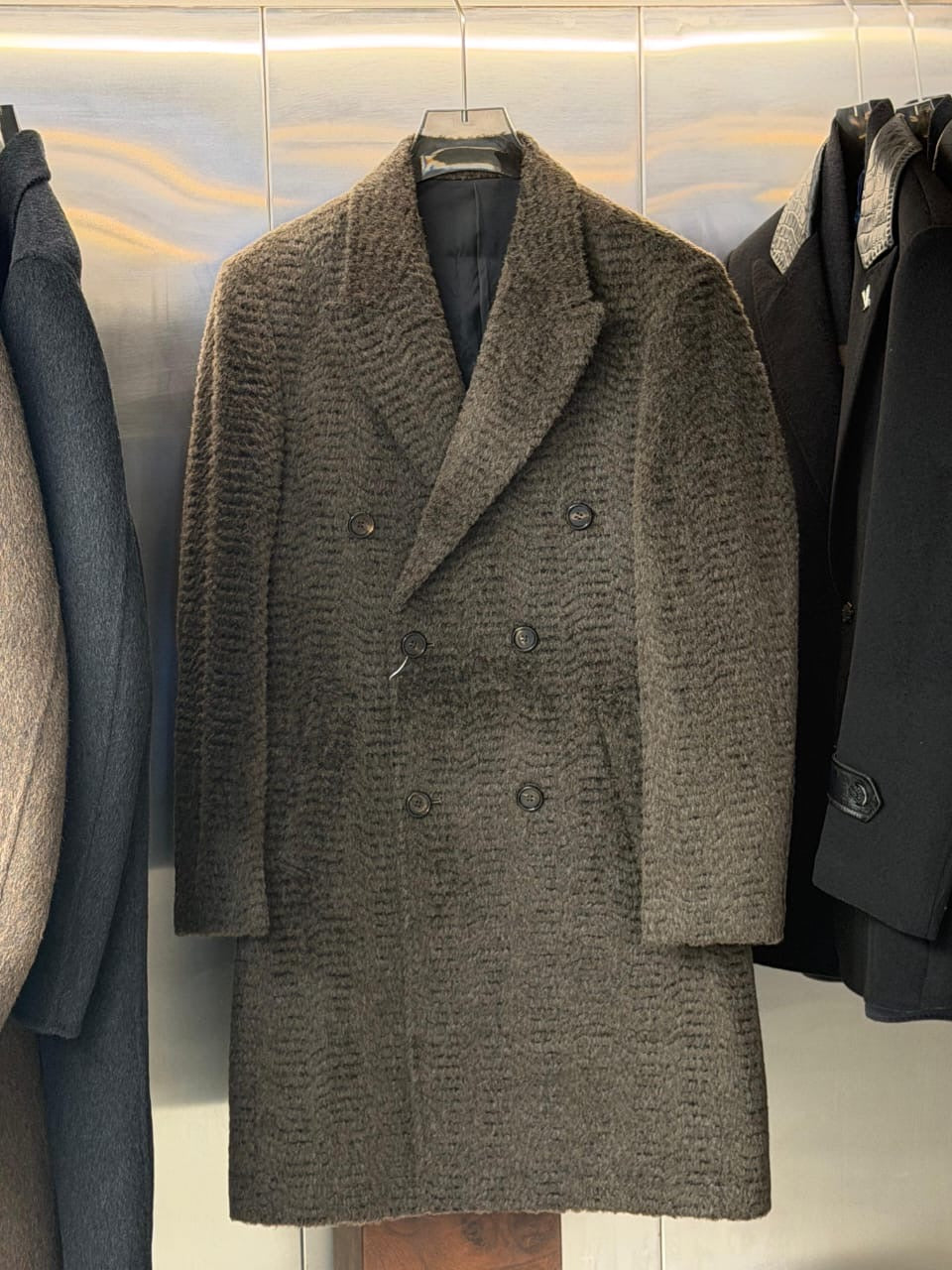 Hermes Men's Plush Textured Wool Double-Breasted Coat