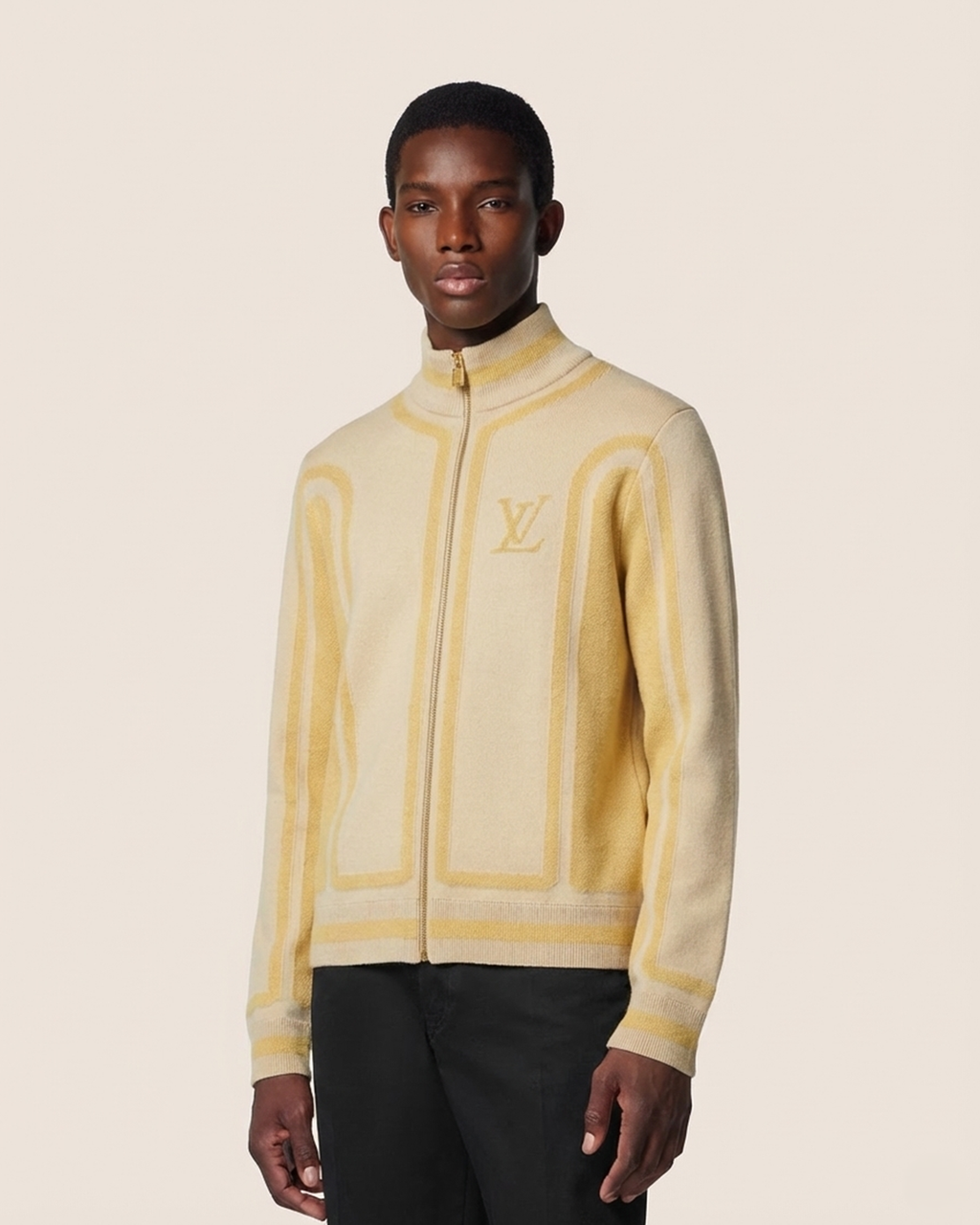 Louis Vuitton Geometric Panel Zip-Up Knit Cardigan