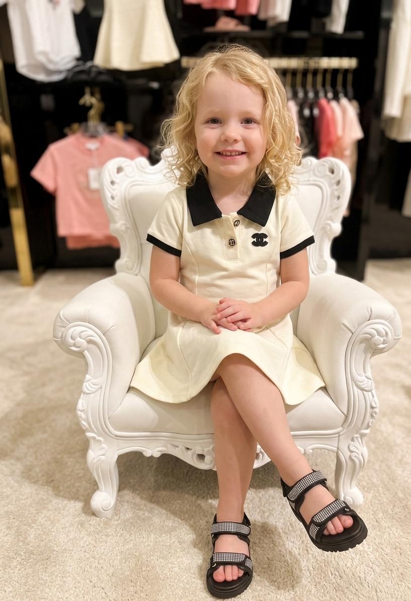 Chanel Kids - Cream & Black Polo A-Line Dress