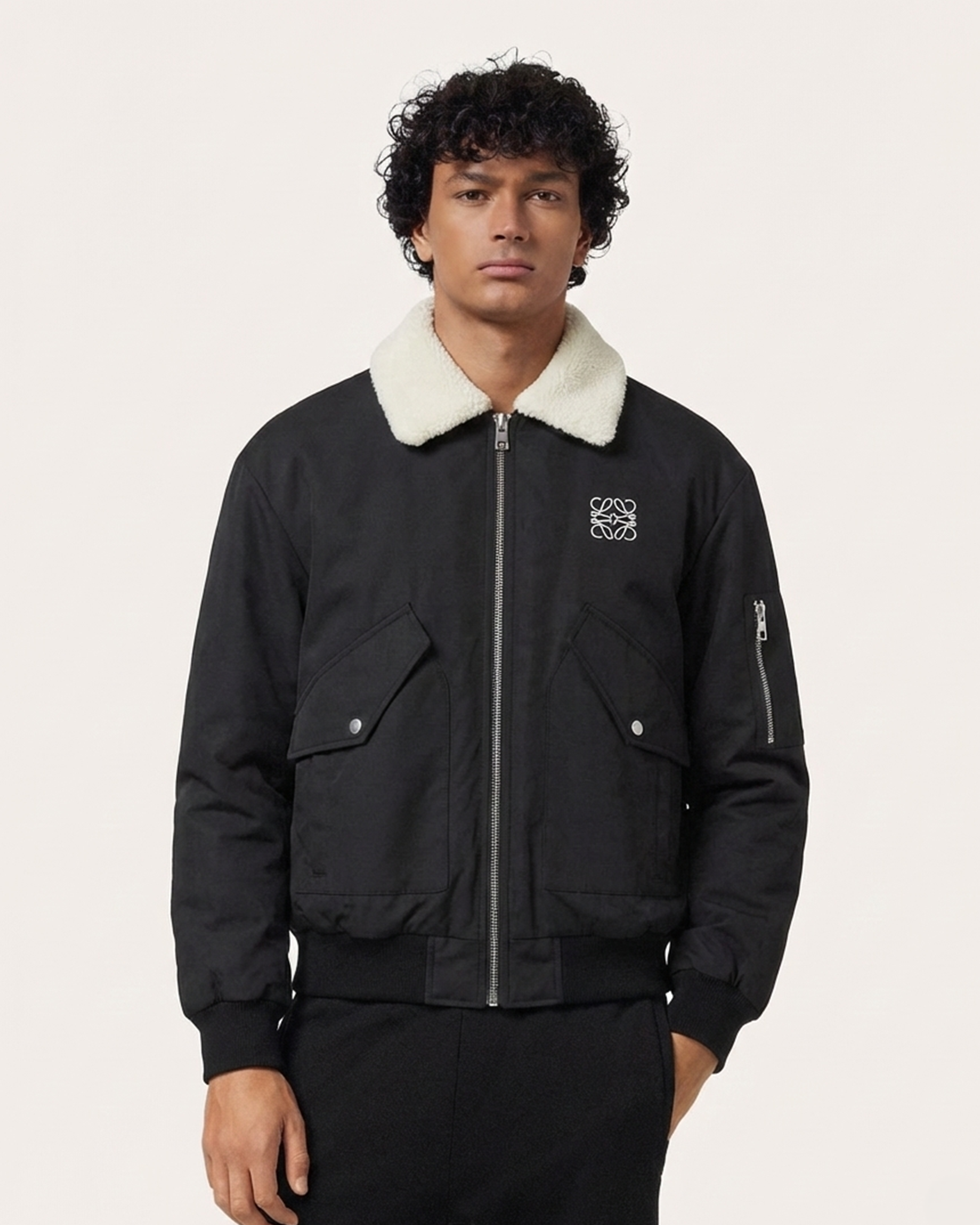 Loewe Shearling-Collar Anagram Bomber Jacket