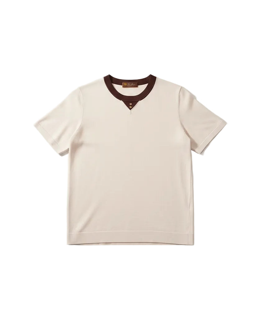 Loro Piana - Contrast Notch-Neck Fine-Knit Resort Polo (Cream & Espresso)