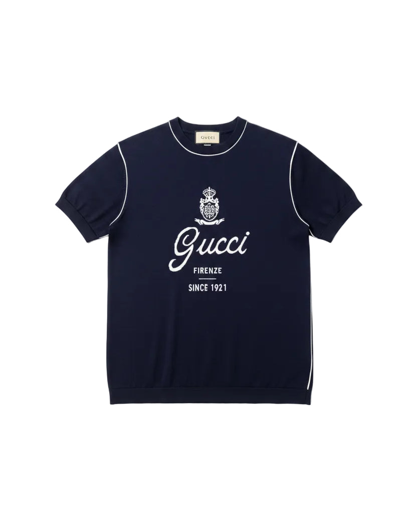 Gucci - Crest Emblem Fine-Knit Piping T-Shirt (Midnight Navy)