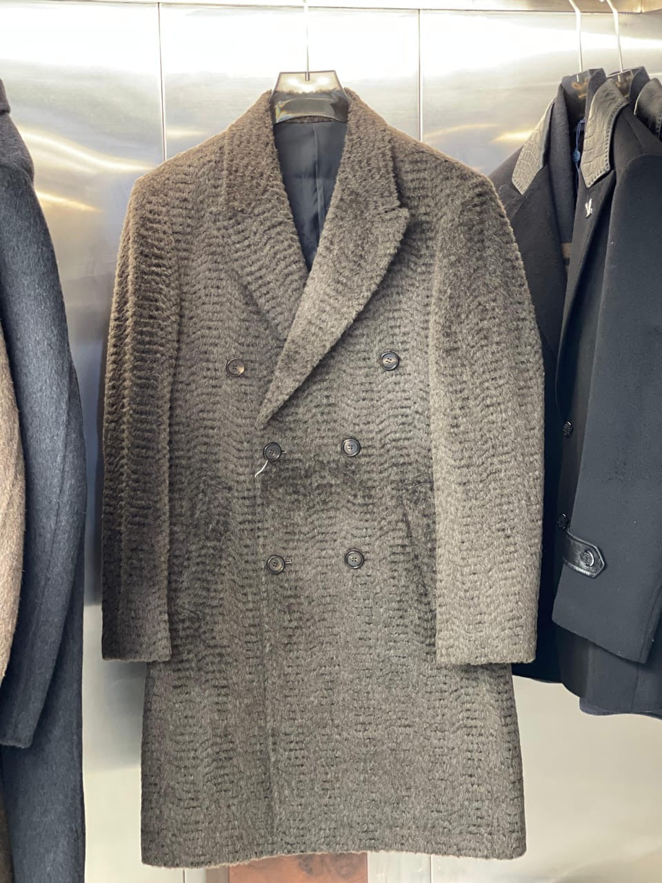 Hermes Men's Plush Textured Wool Double-Breasted Coat