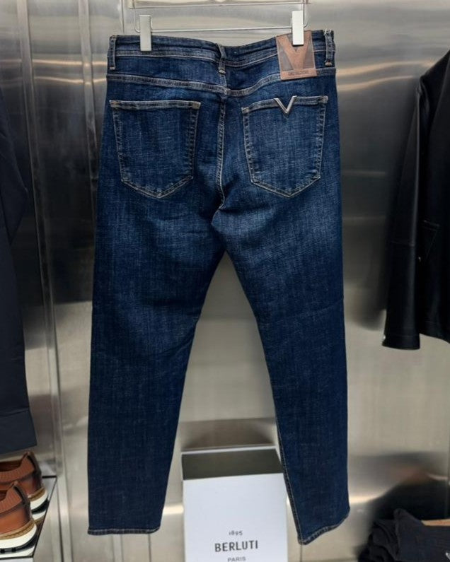 Valentino - Garavani V-Logo Detail Slim-Fit Jeans in Dark Wash Denim