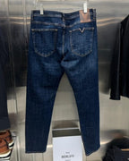 Valentino - Garavani V-Logo Detail Slim-Fit Jeans in Dark Wash Denim