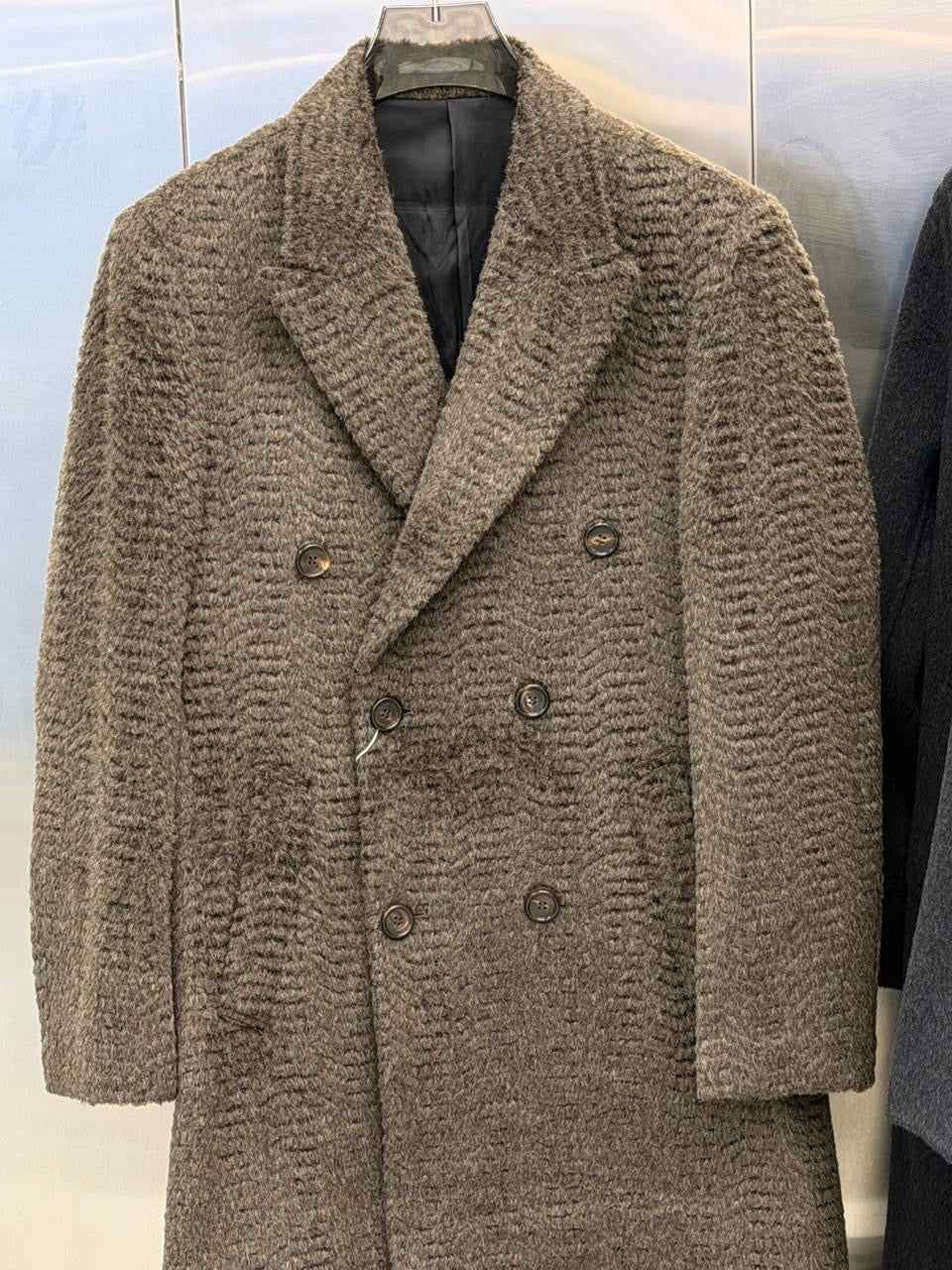 Hermes Men's Plush Textured Wool Double-Breasted Coat
