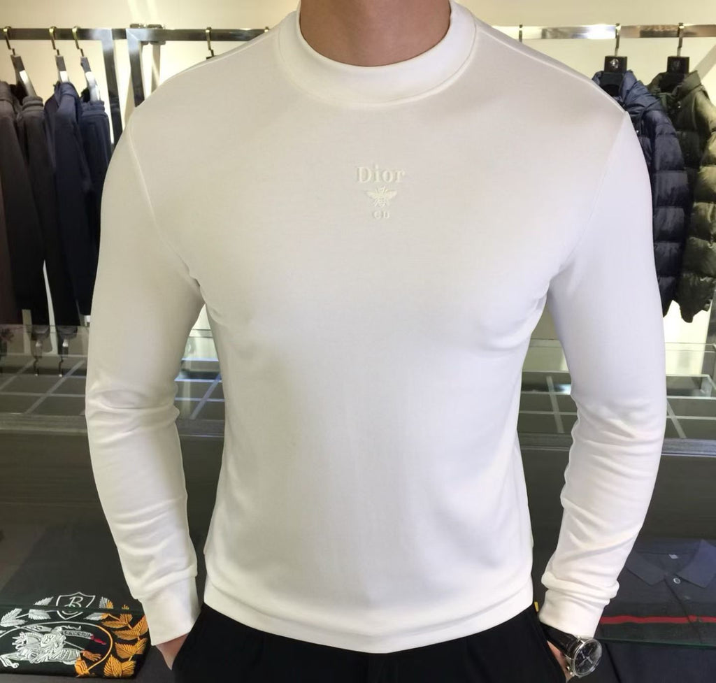 Dior - Bee Embroidery Mock-Neck Long Sleeve Tee