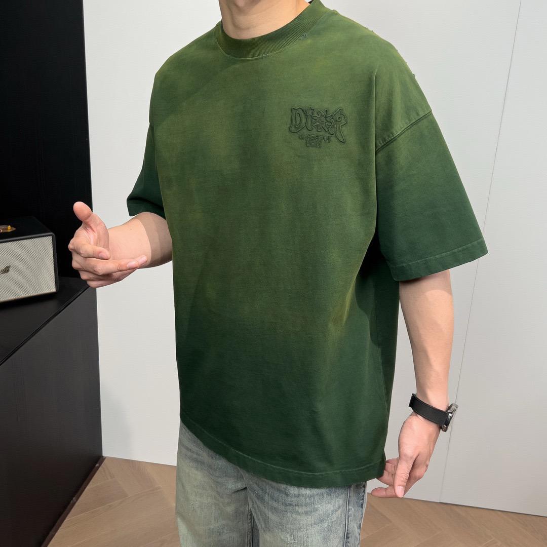 Dior - ERL Collaboration Sun Badge Heavyweight T-Shirt (Acid-Wash Olive)