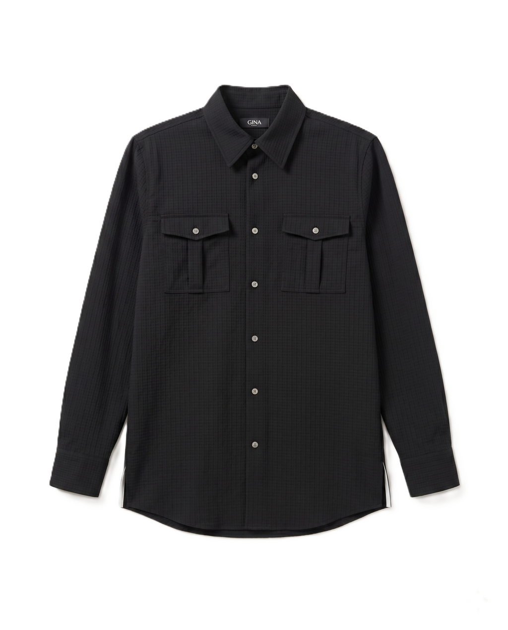 ZEGNA - Black Textured Shirt with Chest Pockets