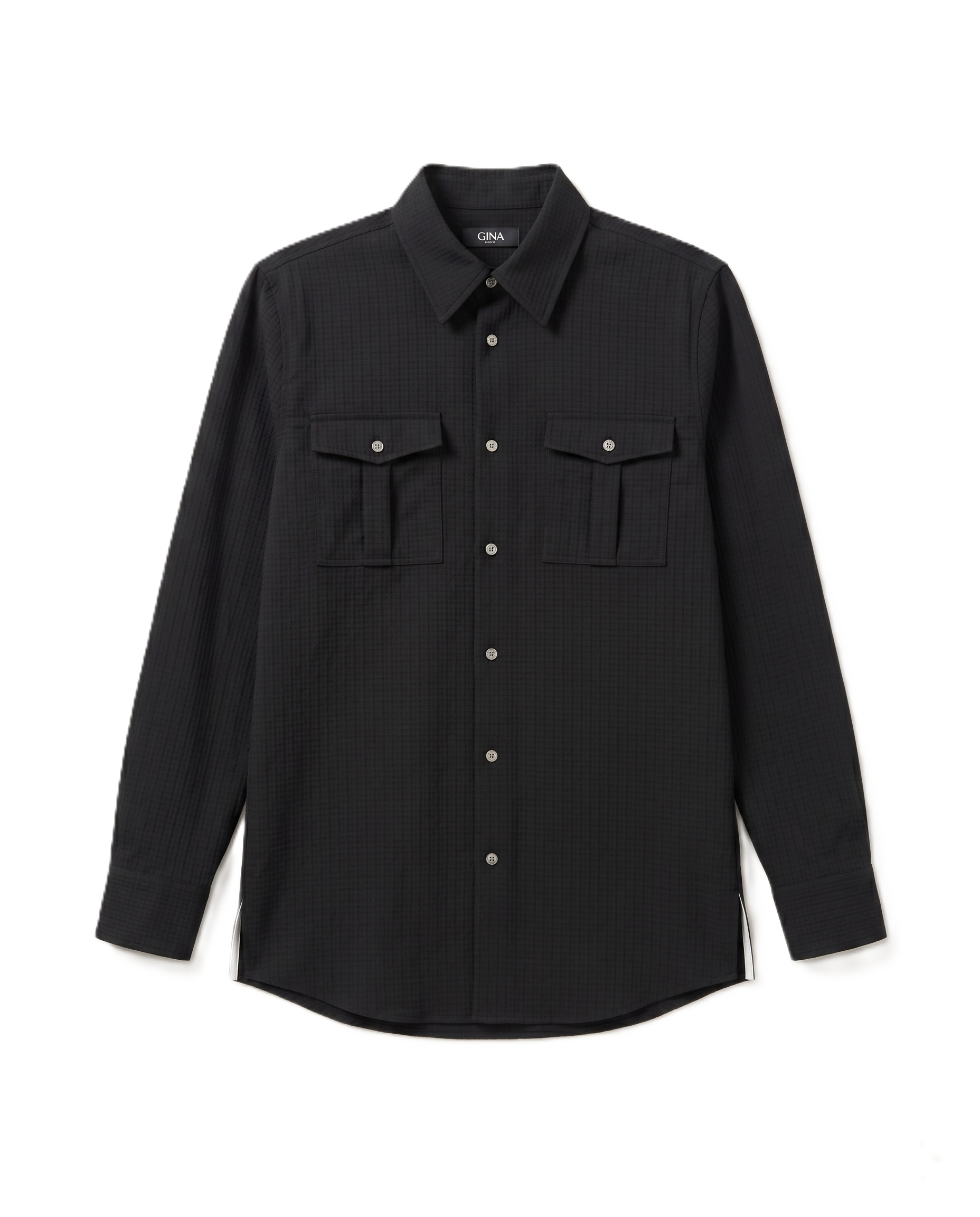 ZEGNA - Black Textured Shirt with Chest Pockets