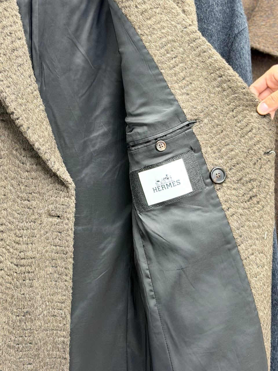 Hermes Men's Plush Textured Wool Double-Breasted Coat