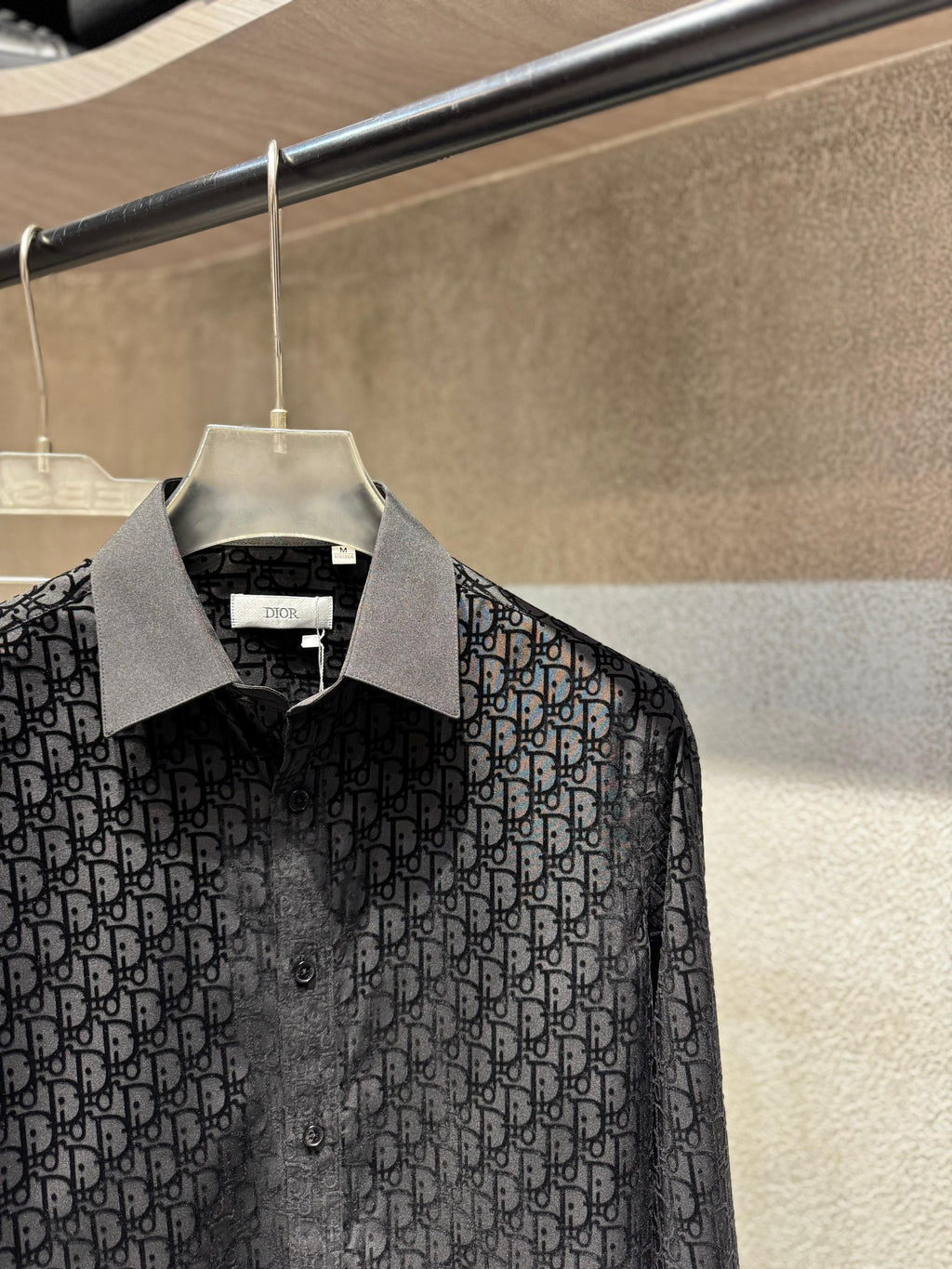 Dior - Black Sheer Oblique Logo Long-Sleeve Tailored Shirt