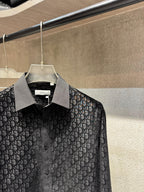 Dior - Black Sheer Oblique Logo Long-Sleeve Tailored Shirt