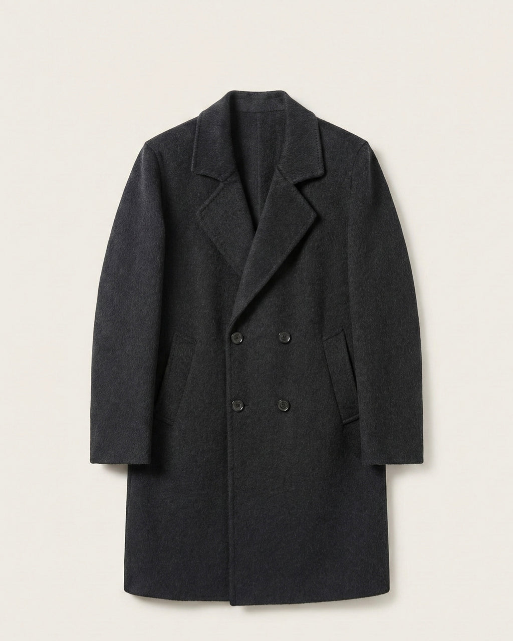 Men's Tailored Charcoal Wool Double-Breasted Overcoat