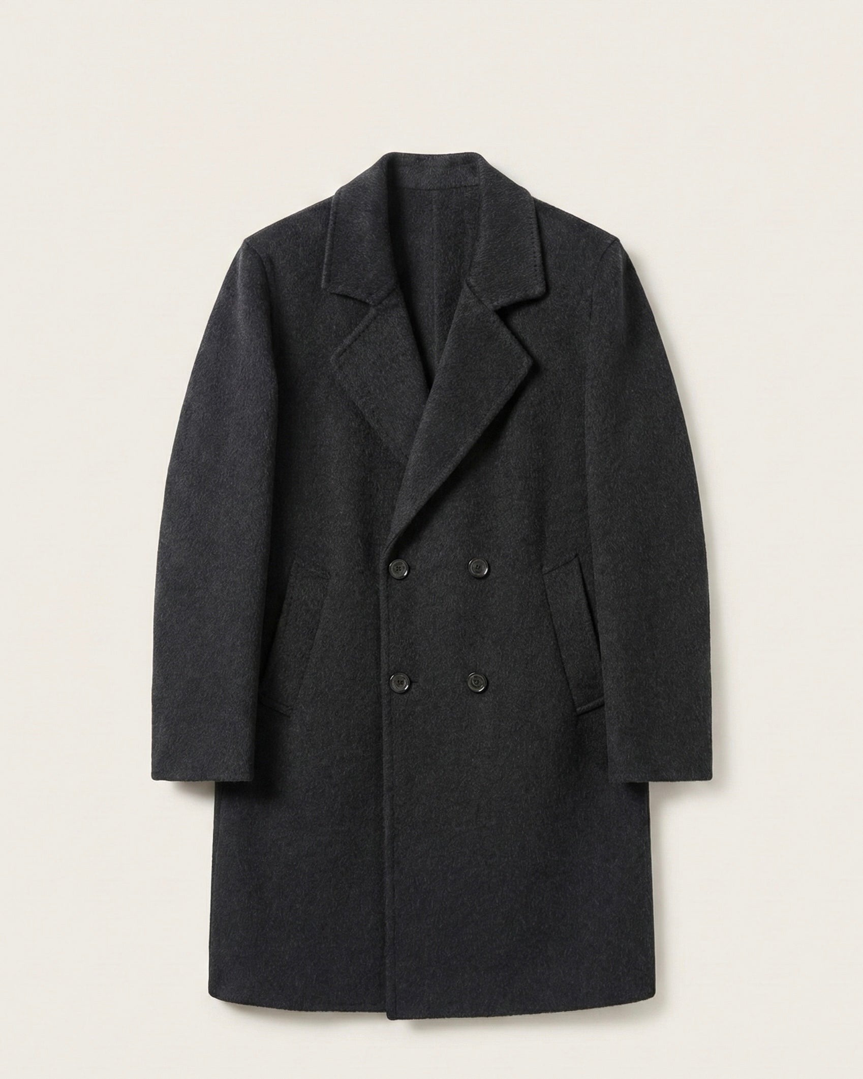 Men's Tailored Charcoal Wool Double-Breasted Overcoat
