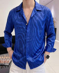 Louis Vuitton - "Moiré Monogram" Silk-Mix Long-Sleeve Shirt – Electric Blue