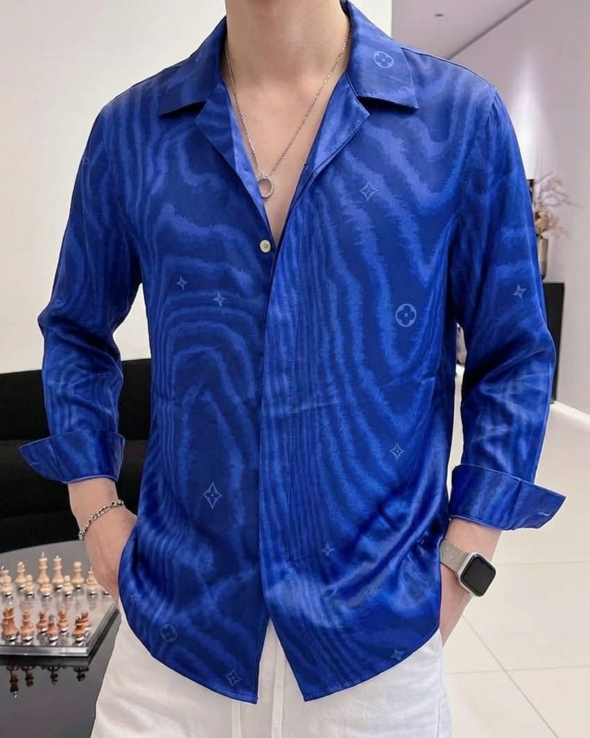 Louis Vuitton - "Moiré Monogram" Silk-Mix Long-Sleeve Shirt – Electric Blue