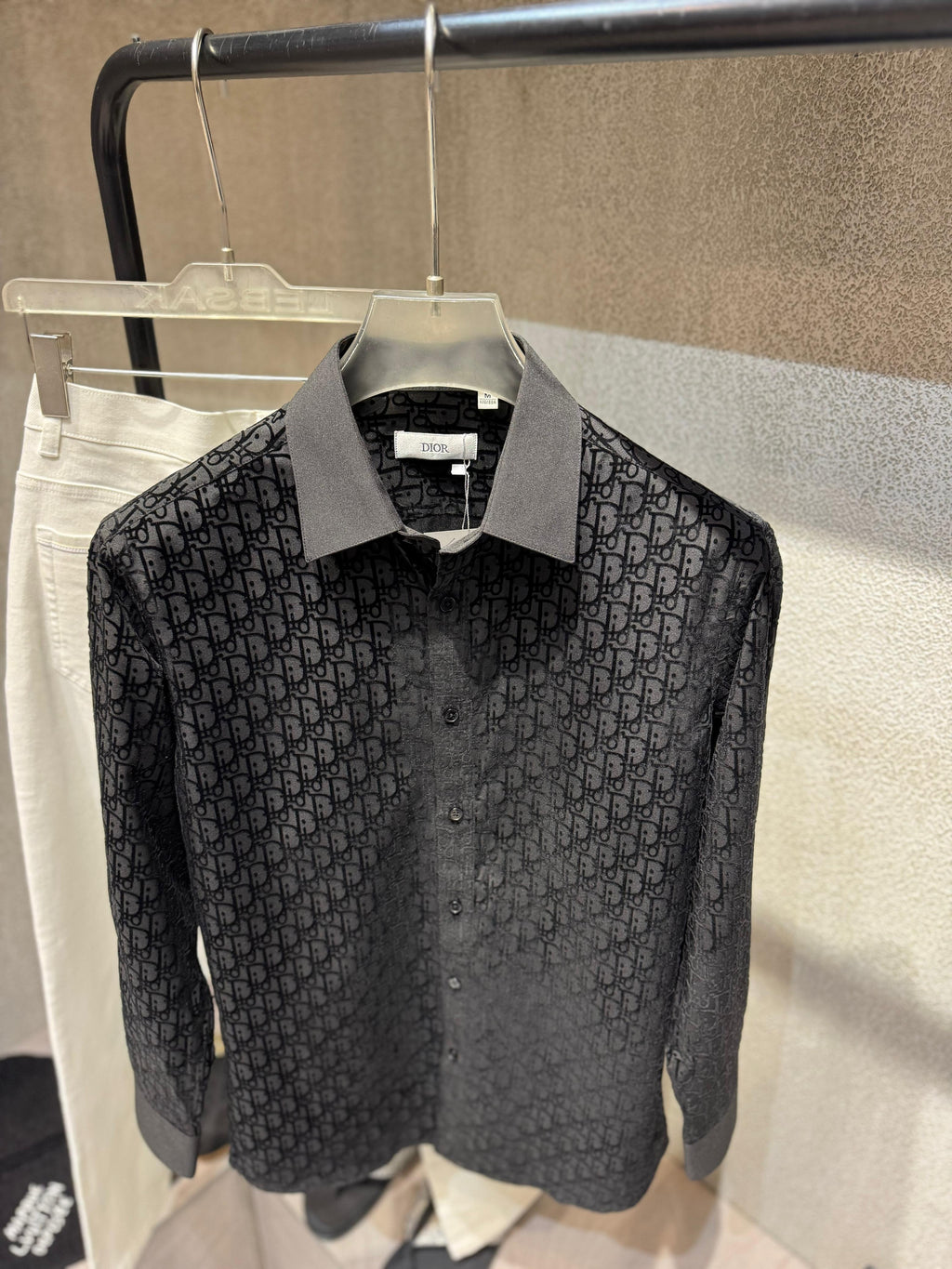 Dior - Black Sheer Oblique Logo Long-Sleeve Tailored Shirt