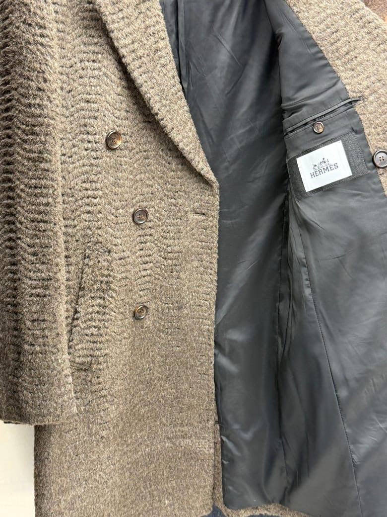 Hermes Men's Plush Textured Wool Double-Breasted Coat
