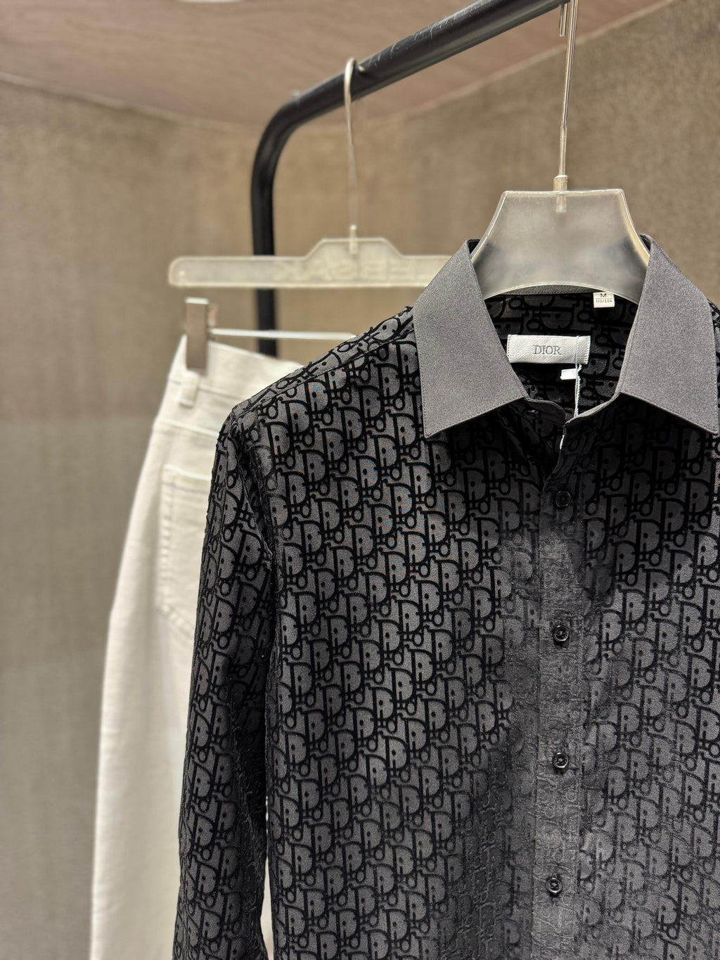 Dior - Black Sheer Oblique Logo Long-Sleeve Tailored Shirt