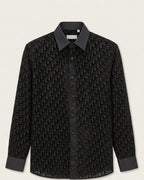Dior - Black Sheer Oblique Logo Long-Sleeve Tailored Shirt