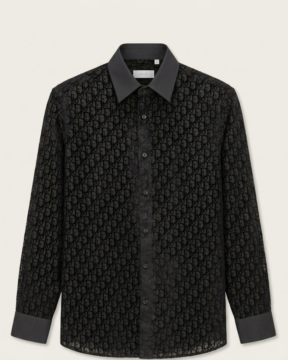 Dior - Black Sheer Oblique Logo Long-Sleeve Tailored Shirt