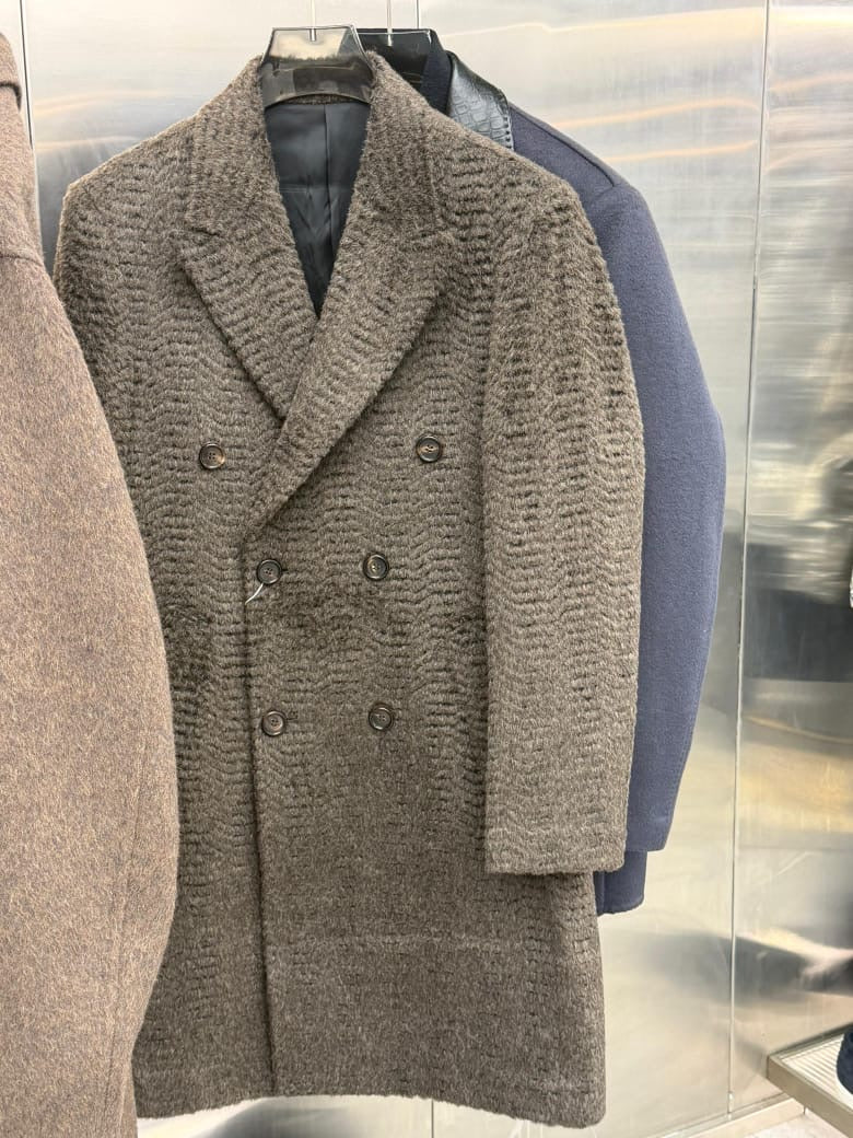 Hermes Men's Plush Textured Wool Double-Breasted Coat