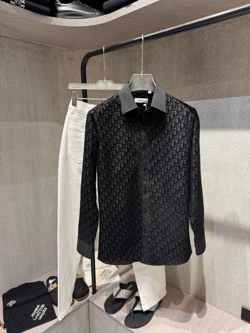 Dior - Black Sheer Oblique Logo Long-Sleeve Tailored Shirt