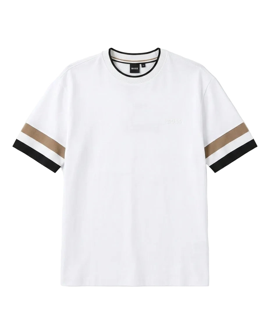 BOSS - White Crew-Neck T-Shirt w/ Striped Sleeves
