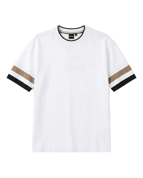 BOSS - White Crew-Neck T-Shirt w/ Striped Sleeves