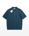Brunello Cucinelli - Ribbed Knit Polo T-Shirt in Teal Blue