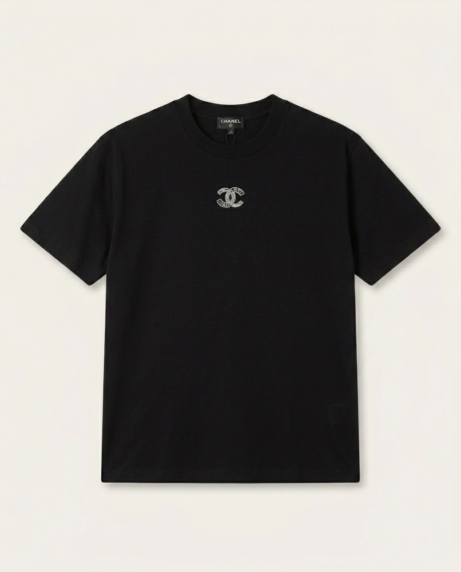 Chanel - Crystal-Embellished Double C Logo T-Shirt – Nero